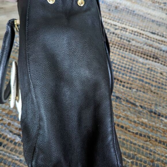 Steve Madden Saffiano large shoulder tote laptop travel black white bag 13x11x5 - Picture 13 of 14